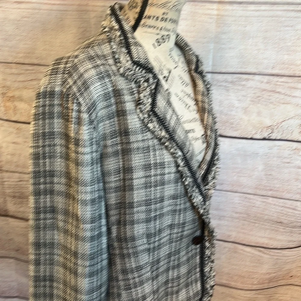 Chico's Black and White Tweed Fringe Blazer